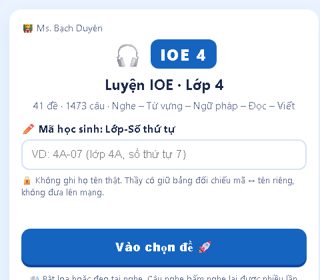 Màn hình vào lớp, gõ mã học sinh